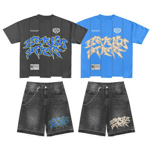 Ensemble deux pièces en denim surdimensionné personnalisé avec capuche en coton épais, logo brodé, streetwear, OEM, marque privée, hiver-printemps - Product Image 1