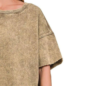 Camiseta de mujer con efecto desgastado, de algodón suave, holgada, informal, de manga corta, tops, camisetas básicas, transpirable, OEM - Product Image 6