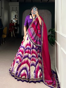 Indian Ethnic Traditional Designer Tussar Silk Lehenga Choli with Tie <b>Dye</b> Print for Wedding Outfit for Women Floor Length Wear - Product Image 4