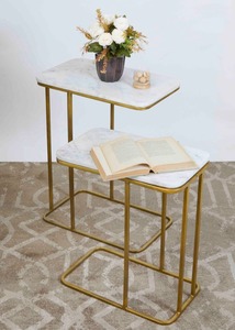 Modern <b>Marble</b> <b>Top</b> Nesting <b>Tables</b> with Gold Metal Frame Luxury Living Room <b>Side</b> <b>Table</b> Set At Best Price - Product Image 3