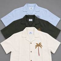 Veste boutonnée décontractée pour homme, col camp, 100 % polyester, manches courtes, style resort/plage, tailles S à 2XL, vente en gros OEM ODM