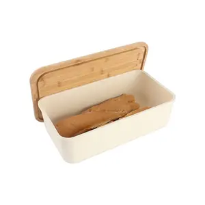 Maisons-caja de pan con tapa de bambú, recipiente de almacenamiento para encimera de cocina, novedad