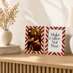 Red & White Striped <b>Wooden</b> Photo <b>Frame</b> Set | Modern Tabletop <b>Picture</b> <b>Frames</b> with Inspirational Quote | Decorative Desk & Home - Product Image 1
