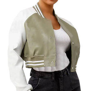 Chaquetas Varsity Cortas a la Moda para Mujer, Corte Regular, Chaqueta Varsity Corta Personalizada para Mujer, Chaquetas Varsity Transpirables, MOQ Bajo, OEM - Product Image 6