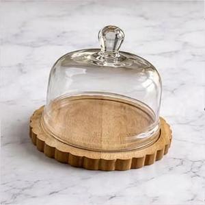 Cúpula para tartas, soporte de madera para tartas, cloche de cristal con base de madera, expositor de tartas, soporte para postres, bandeja de exhibición para panadería, cubierta para repostería - Product Image 5
