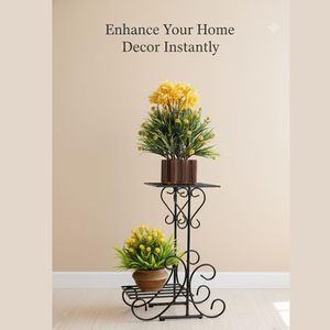 Support de plantes en métal d'extérieur MetalTouch à 2 niveaux, support de pot de fleurs en fer antirouille, élégant petit support de jardinière pour balcon en gros - Product Image 2