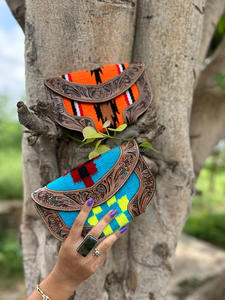 กระเป๋าคลัทช์หนังแท้สไตล์ตะวันตก aztec สีน้ำตาลวินเทจทำด้วยมือแท้คลัทช์หนังผ้าอะซเทคมีเอกลักษณ์ - Product Image 2