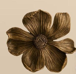 Antique Brass Flower <b>Wall</b> Art <b>Decor</b> Handmade Metal Floral Sculpture Traditional Home Decoration Large 33-40 Inch - Product Image 2