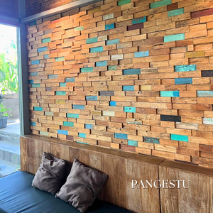 แผ่นผนังไม้เนื้อแข็งสีน้ำตาลเข้มลายเรขาคณิตทันสมัย  ตกแต่งผนังลายคลื่นธรรมชาติ  ดูดซับเสียง  ใช้งานในบ้าน  ติดตั้งง่ายแบบ DIY - Product Image 1