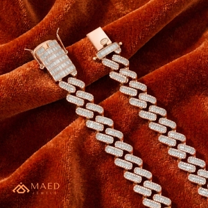 Collier en Moissanite Plaqué Or Rose, Chaîne Maille Cubaine, Bijoux Tendance pour Femmes et Hommes, Chaîne Fine Style New York, Look Moderne - Product Image 4