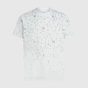 T-shirt blanc à manches courtes pour homme avec imprimé géométrique, col rond, coupe classique, en jersey de coton tricoté décontracté - Product Image 1