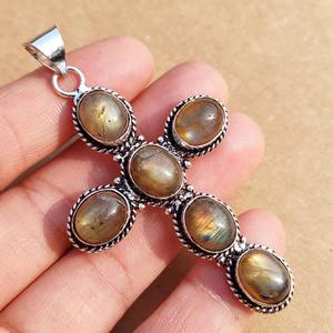 Colgante de Cruz de Piedra Natural con Baño de Plata Antigua de Latón Vintage, el Más Vendido, Joyería de Cristal Unisex - Product Image 2