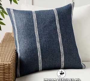 <b>INDIAN</b> TEXTILES H/L Striped Square <b>Throw</b> Pillow Cover Linen Cotton Woven Minimalist Design Washable Envelope Closure - Product Image 1