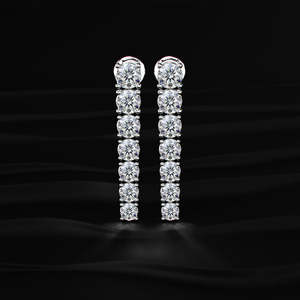 Round Cut Moissanite Drop Dangle Earrings 6 TCW Colorless VVS 14K Gold Vertical Diamond Line <b>Screw</b> Back Handmade Bridal Jewelry - Product Image 2
