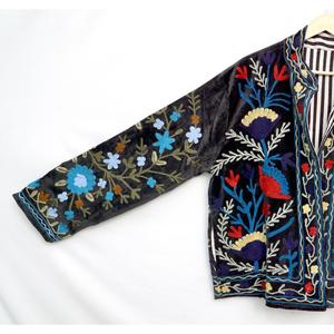 Timeless Luxury Unisex Handcrafted Velvet Embroidered Eco-Friendly Reversible Cotton Lining Jacket Boho Ethnic Statement <b>Coat</b> - Product Image 5
