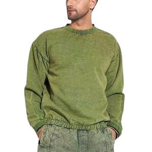 เสื้อสเวตเชิ้ตคอกลมสีเขียวมะกอกสำหรับผู้ชาย ผ้าฝ้าย สีพื้น สไตล์ลำลอง เป็นมิตรกับสิ่งแวดล้อม น้ำหนัก 380 กรัม แบรนด์สั่งทำได้ ทรงปกติ เหมาะสำหรับใส่ในฤดูหนาว - Product Image 1