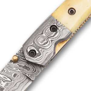 Cuchillo Plegable Bowie de Acero de Damasco Hecho a Mano de 4 Pulgadas para Acampada al Aire Libre, con Bloqueo Liner Lock, Venta al por Mayor, Fabricación OEM/ODM - Product Image 6