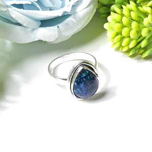 Bague en opale sterling, bague en pierre précieuse plaquée oxydée, bague à bande blanche, bijoux en argent sterling 925, cadeau d'anniversaire, bague pour elle - Product Image 2