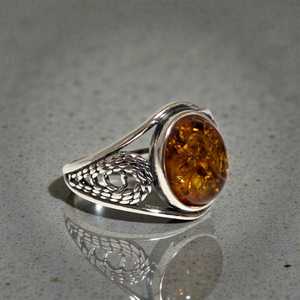 Baltic Amber Sterling Silver <b>Ring</b> Unisex Chunky Natural Amber Stone <b>Ring</b> For Men Women Statement Jewelry - Product Image 4