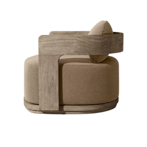 Sillón de Exterior de Lujo, Diseño de Teca Sólida con Brazos Curvos y Base Redondeada, Cojín Grueso, Asiento Premium para Villa, Resistente a la Intemperie - Product Image 4
