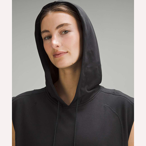 Sweat-shirt à capuche sans manches, couleur unie, avec poche, en molleton bouclette, coupe décontractée, unisexe, noir, pour l'été, anti-boulochage - Product Image 6