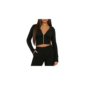 Wholesale Women 2026 <b>Cropped</b> <b>Zip</b> <b>Up</b> <b>Hoodie</b> Streetwear Breathable Sun Protection Knitted Long Sleeve Sweatshirt Custom Color OEM - Product Image 4