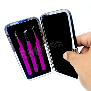 Pinces à cils RMI avec pointe argentée, embouts en fibre de couleur violette, pinces à cils avec logo personnalisé pour extensions de cils - Product Image 1