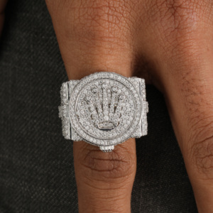 925 <b>Sterling</b> <b>Silver</b> Moissanite Crown Logo <b>Ring</b> for <b>Men</b> Iced Out Pave Hip Hop Statement <b>Ring</b> Luxury Custom Designer Jewelry - Product Image 1