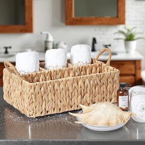 Wholesale Water Hyacinth Divided Storage Basket Handwoven Organizer with Handles Multi Compartment for Nursery Kitchen Bathroom - Product Image 4