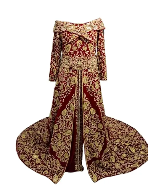 Fas kaftan boncuklu kumaş düğün elbisesi kaftan el süslenmiş renk ve boyut özelleştirilebilir göre gerekir