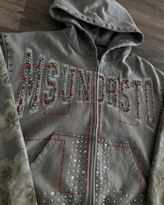 Sweat-shirt à capuche zippé unisexe entièrement personnalisé, style streetwear, 400 GSM, épais, décontracté, 100% coton, coupe oversize, avec strass - Product Image 4