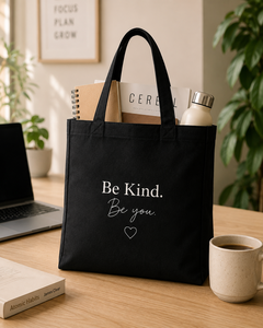 Be Kind Be You Eco-Friendly Canvas Tote <b>Bag</b> <b>Large</b> Size Daily Shopping <b>Beach</b> <b>Bag</b> with Heart Design Hand Length Handle - Product Image 4