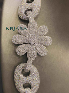 <b>Statement</b> <b>Necklace</b> S925 Silver Rhodium Plated Moissanite Link Chain Flower Design Luxury Party Jewelry Unisex - Product Image 3