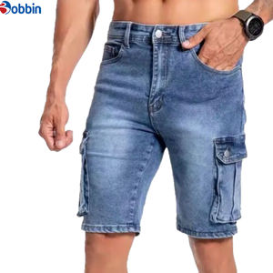 Short cargo en jean stretch skinny pour homme, style streetwear hip-hop, 6 poches, en coton uni, écologique, idéal pour l'été - Product Image 4