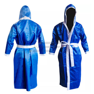 <b>Red</b>-Color Lightweight Men's Boxing-Gown Oversized Customized Logo Polyester Material-Plain Boxing Gown Robes With White-<b>Belt</b> - Product Image 1