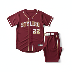 Styliro Baseball Jersey Men's <b>Maroon</b> 22 Tackle Twill Print Breathable Polyester Short Sleeve Regular Fit Adult Sportswear - Product Image 1