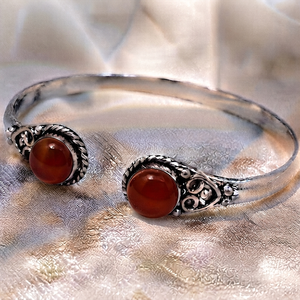 Amber Ember Carnelian Open <b>Cuff</b> <b>Bracelet</b> Handcrafted <b>Silver</b> Plated Brass Classic Scrollwork Gemstone Jewelry Gift Unisex - Product Image 5
