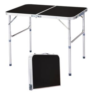 Tavolo Pieghevole in Lega di Alluminio Nero da 3 Piedi, Altezza Regolabile, Portatile per Camera da Letto, Campeggio, Picnic, Cucina, Uso Esterno - Product Image 1