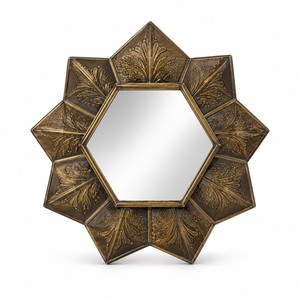 Miroir hexagonal en laiton oxydé gravé |   Miroir mural décoratif artisanal de Moradabad en gros - Product Image 1