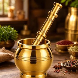 Ensemble mortier et pilon en cuivre pur sculpté à la main, moulin à épices traditionnel pour herbes, fruits secs, usage ayurvédique en cuisine - Product Image 2