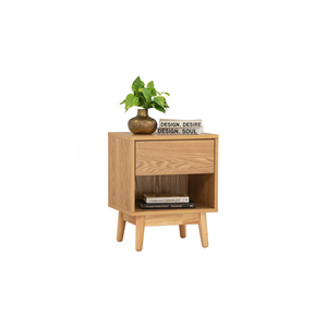 Table de chevet en teck de haute qualité avec 1 tiroir et finition couleur naturelle pour chambre à coucher, usage intérieur. - Product Image 1