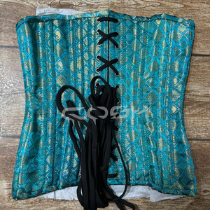 Premium Emerald Teal Brocade Corset Women’s Waist Trainer Custom Handmade Steel Boned Bustier - Product Image 3