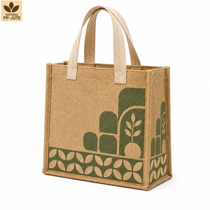 Laminated Natural Jute Grocery Shopping <b>Bag</b> 28x23x10 cm Cotton Webbing Handles Custom Print for Supermarket Retail Wholesale OEM - Product Image 1