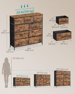 ตู้ลิ้นชักสีน้ำตาลสไตล์โมเดิร์น 9 ช่อง สำหรับเฟอร์นิเจอร์ห้องนอน - Product Image 2