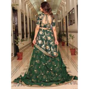 Bottle Green Zari Work Art Silk Bridal Lehenga Choli for <b>Wedding</b> - Product Image 1