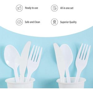 Individually <b>Wrapped</b> Disposable Silverware Set White <b>Plastic</b> Utensils - Product Image 2