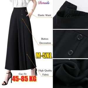 Pantalon large taille haute pour femme, couleur unie, en coton, coupe ample, décontracté, été, taille élastique, rose - Product Image 5