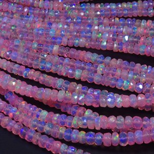 Pink Welo Ethiopian Opal Gemstone 3.5-6mm Natural Full Flash High Grade Color <b>Play</b> Faceted <b>Center</b> Drill Rondelle Beads 16" - Product Image 4