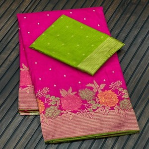 VASTRA COTTAGE Sari de Seda Dola con Pallu de Tejido Meenakari Zari de Lujo, Borde Tejido con Borlas y Blusa en Contraste, para Uso Festivo - Product Image 5