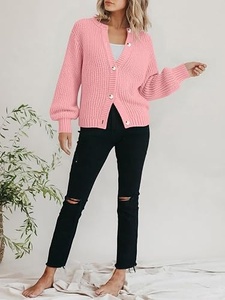 Pull en tricot rose à col rond pour femme, mélange de laine douce, confortable et léger - Product Image 3